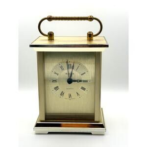 Bulova Vintage Brass Quartz Carriage Clock West Germany Beveled Glass